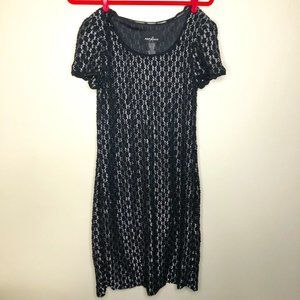 Positive Attitude Vintage Cocktail Dress With Shoulder Pads and Metallic Accents